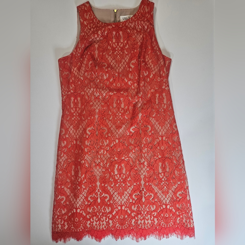 Eliza J. Dress Womens Size 8 Coral Lace Overlay Wedding Cocktail‎ Party Ready